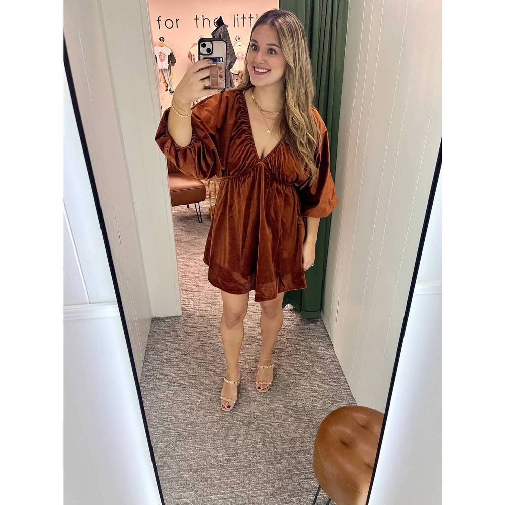 NEW VEVERET allie velvet dress in rust